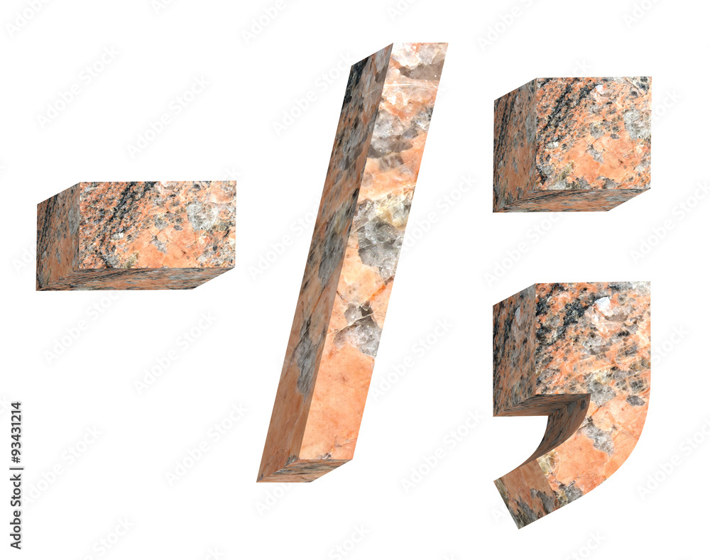 Fototapete Signs from granite alphabet set isolated over white. Computer generated 3D photo rendering.