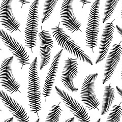 Hand drawn delicate decorative vintage leaves in black and white. Elegant seamless pattern. Vector illustration.