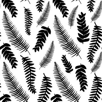 Hand drawn delicate decorative vintage leaves in black and white
