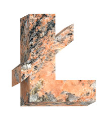 Pound sign from granite alphabet set isolated over white. Computer generated 3D photo rendering.