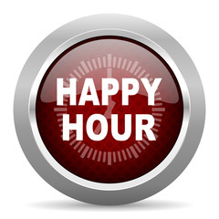 happy hour red glossy web icon