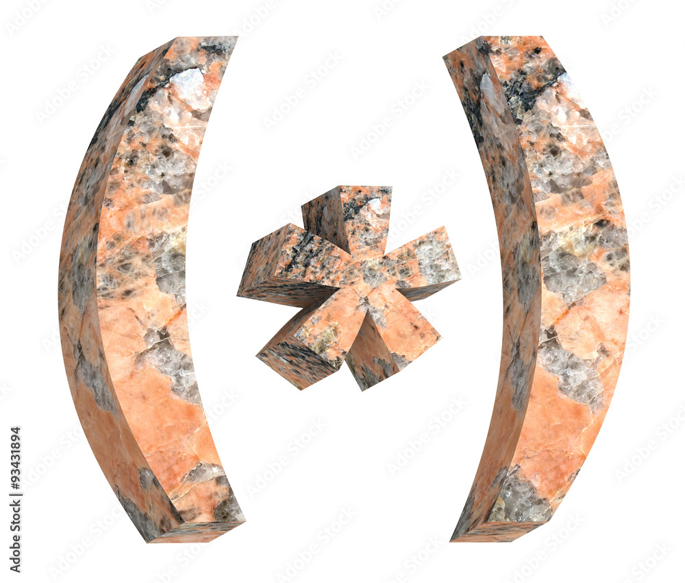 Fototapete parenthesis from granite alphabet set isolated over white. computer generated 3d photo rendering.