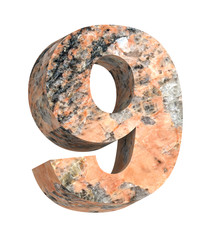 Number from granite alphabet set isolated over white. Computer generated 3D photo rendering.