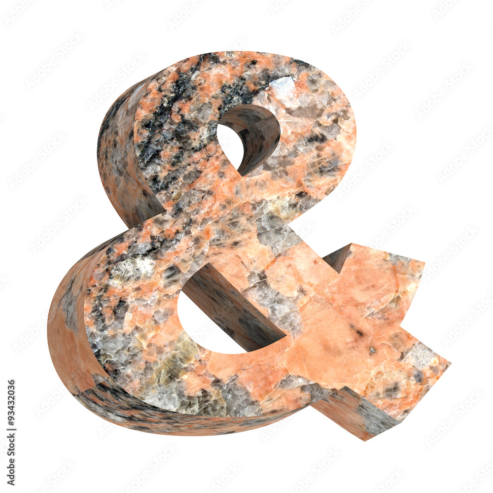 Fototapete and symbol from granite alphabet set isolated over white. computer generated 3d photo rendering.