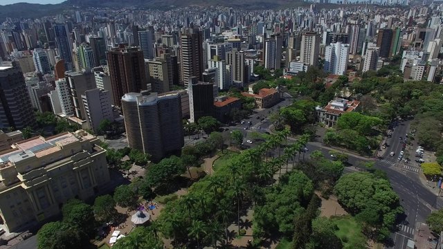Aerial view from Pra&ccedil;a da Liberdade to Belo Horizonte skyline, Minas Gerais, Brazil.