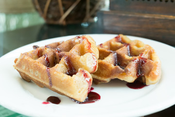 Waffles with Blueberry Syrup