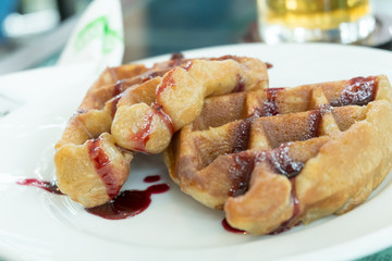 Waffles with Blueberry Syrup