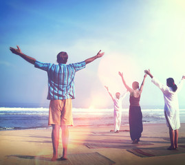 Yoga Class By The Beach Relaxation Peace Healthy Concept