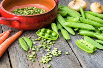 Ingredients for pea soup.