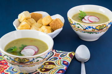 Split pea soup with smoked bacon,.