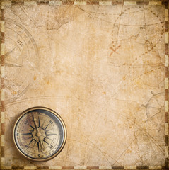Fototapeta na wymiar vintage compass and nautical map