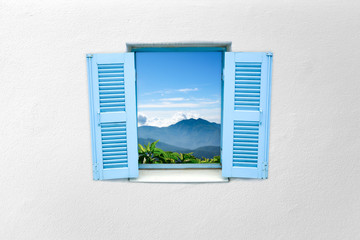 Greek style window on white concrete wall concrete wall color