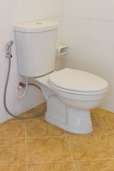 White toilet bowl in a bathroom