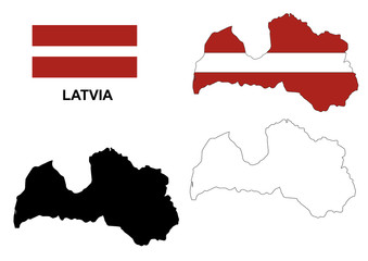 Fototapeta premium Latvia map vector, Latvia flag vector, isolated Latvia
