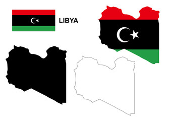 Libya map vector, Libya flag vector, isolated Libya