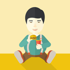 Man eating hamburger. 
