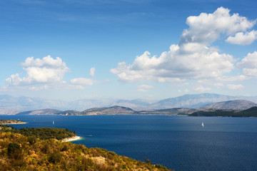 Fototapeta na wymiar View of the strait between Corfu and Albania. Greece