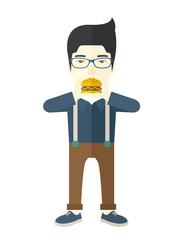 Man eating hamburger. 