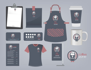 Vector coffee restaurant set and logo, T-Shirt, menu, namecard a