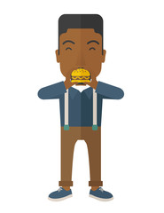 Man eating hamburger. 