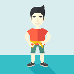 Man measuring waist.