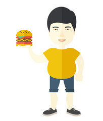 Man with hamburger. 