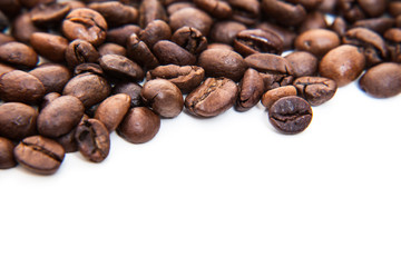 Roasted coffee beans. All on white background