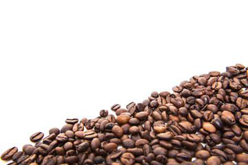 Roasted coffee beans. All on white background