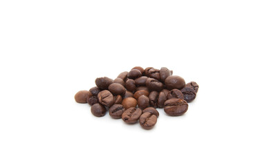 Roasted coffee beans. All on white background