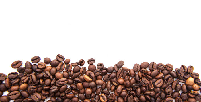 Roasted coffee beans. All on white background