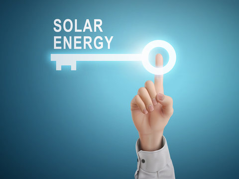 male hand pressing solar energy key button