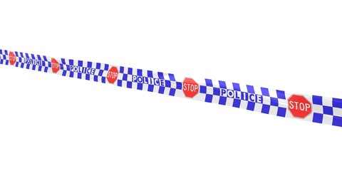 Obraz premium Blue and White Checkered Police Stop Sign Tape Line at Angle