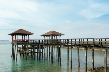 Indonesian landscape with walkway and sea