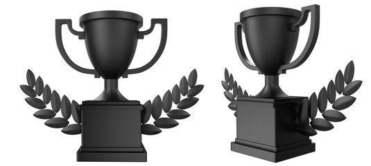 Abstract design of trophy with leaves as wings on white background