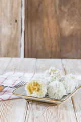 The thai coconut munchkin sweet taste delicious on wood