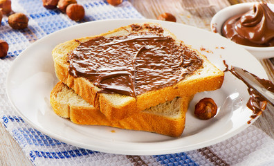 Fresh Toast with chocolate spread on  plate