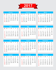 2017 calendar week start sunday
