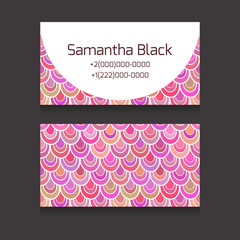 Template two-sided business cards with pink fish scales 