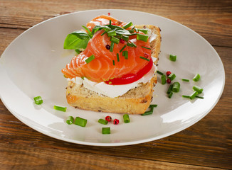 Sandwich with cereals bread and salmon