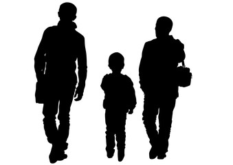 Silhouette father and son on white background