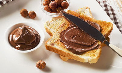 Toast with chocolate spread for a sweet breakfast