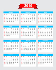 2019 calendar week start sunday