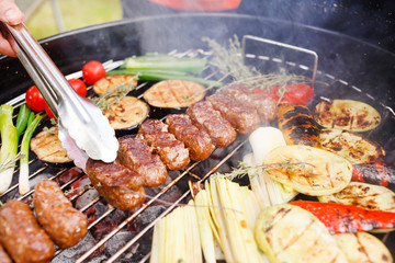 grilled kebab and vegetables