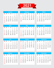 2021 calendar week start sunday