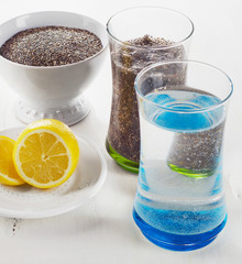 Chia seeds drink with a water  and lime.