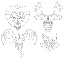 Set of linear illustration animal heads for logo and your design