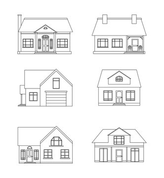 Set of linear illustration of country houses 