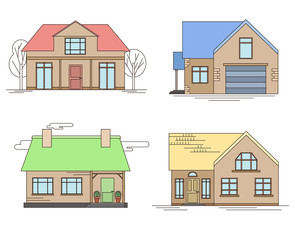 Set of linear illustration of country houses in color for your d