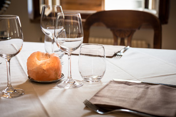 Empty glasses set in restaurant