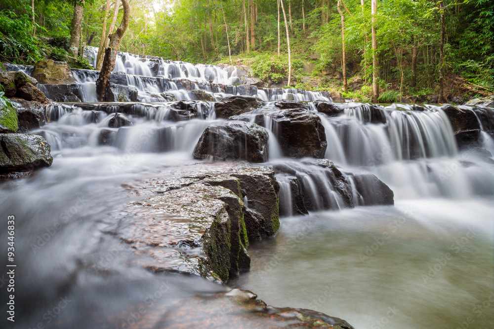 Wall mural Beautiful deep forest waterfall at Sam lan waterfall National Park Saraburi Thailand